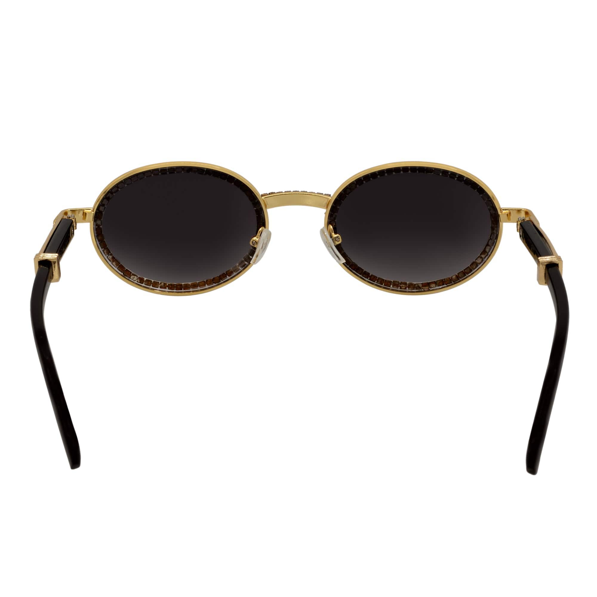 BLING ONE - Rhinestone Retro 90s Fashion Round Metal Oval Sunglasses Gold Smoke