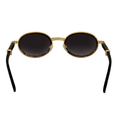 BLING ONE - Rhinestone Retro 90s Fashion Round Metal Oval Sunglasses Gold Smoke