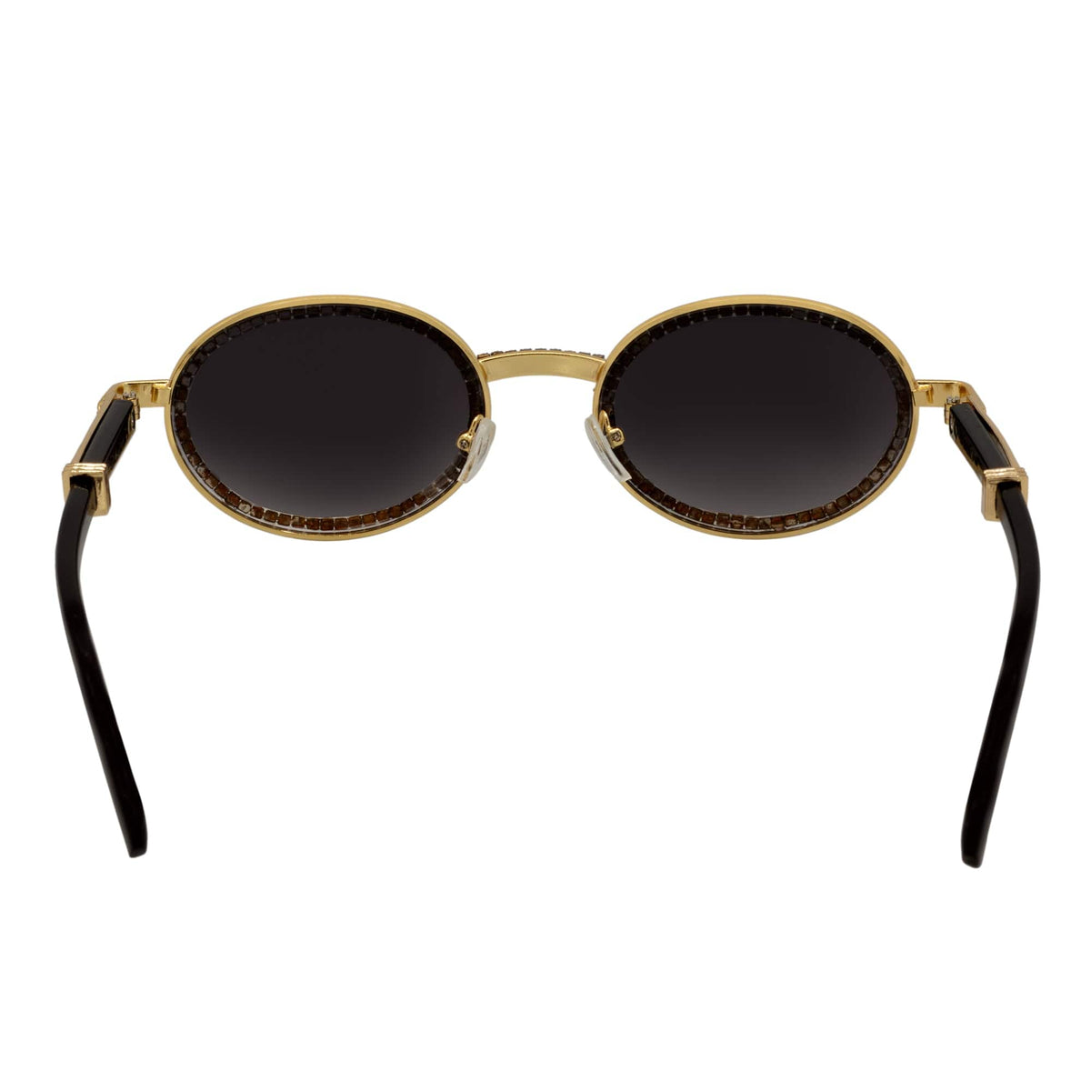 BLING ONE - Rhinestone Retro 90s Fashion Round Metal Oval Sunglasses Gold Smoke