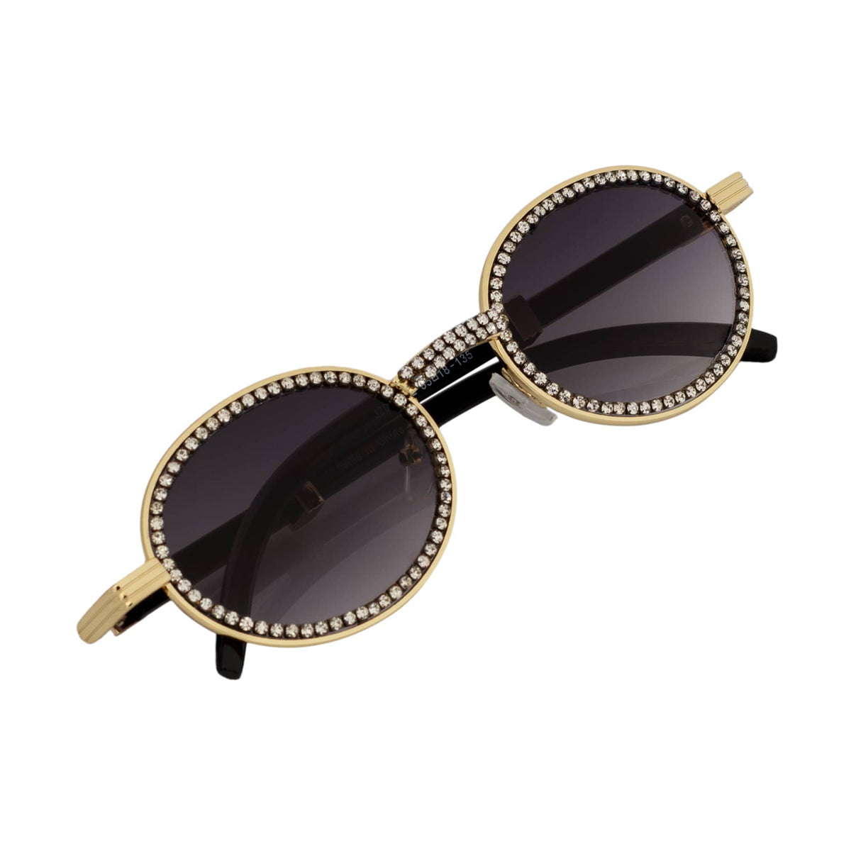 BLING ONE - Rhinestone Retro 90s Fashion Round Metal Oval Sunglasses Gold Smoke