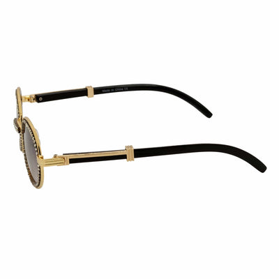 BLING ONE - Rhinestone Retro 90s Fashion Round Metal Oval Sunglasses Gold Smoke