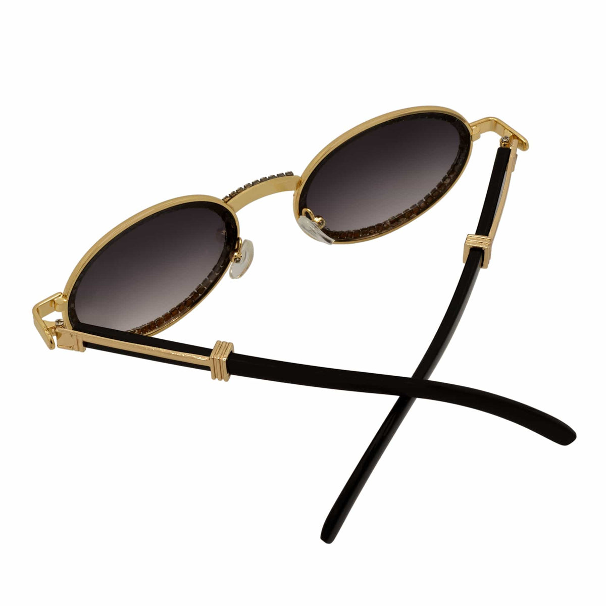 BLING ONE - Rhinestone Retro 90s Fashion Round Metal Oval Sunglasses Gold Smoke