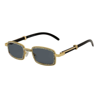 BLING TWO - Rhinestone Retro 90s Metal Rectangle Sunglasses Gold Smoke - MorspecsM1032-1