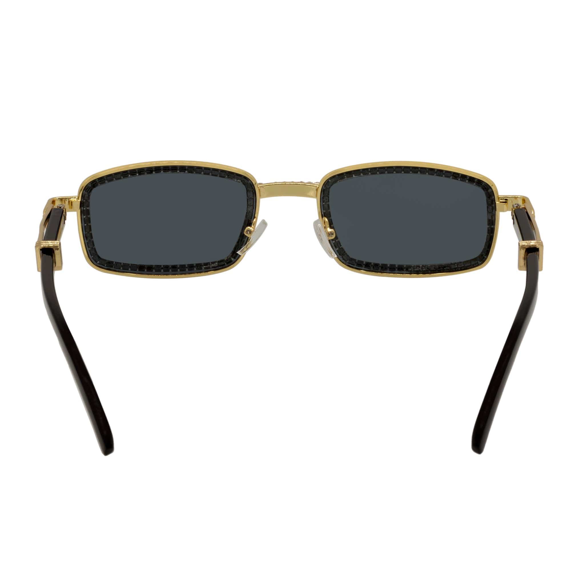 BLING TWO - Rhinestone Retro 90s Metal Rectangle Sunglasses Gold Smoke