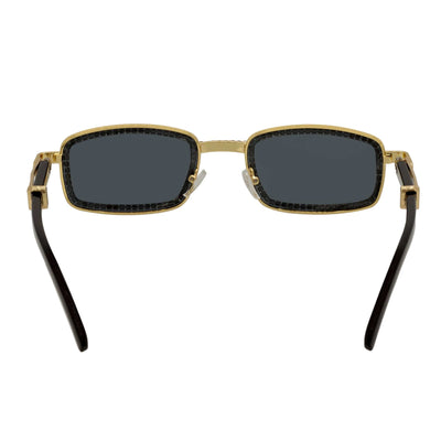 BLING TWO - Rhinestone Retro 90s Metal Rectangle Sunglasses Gold Smoke