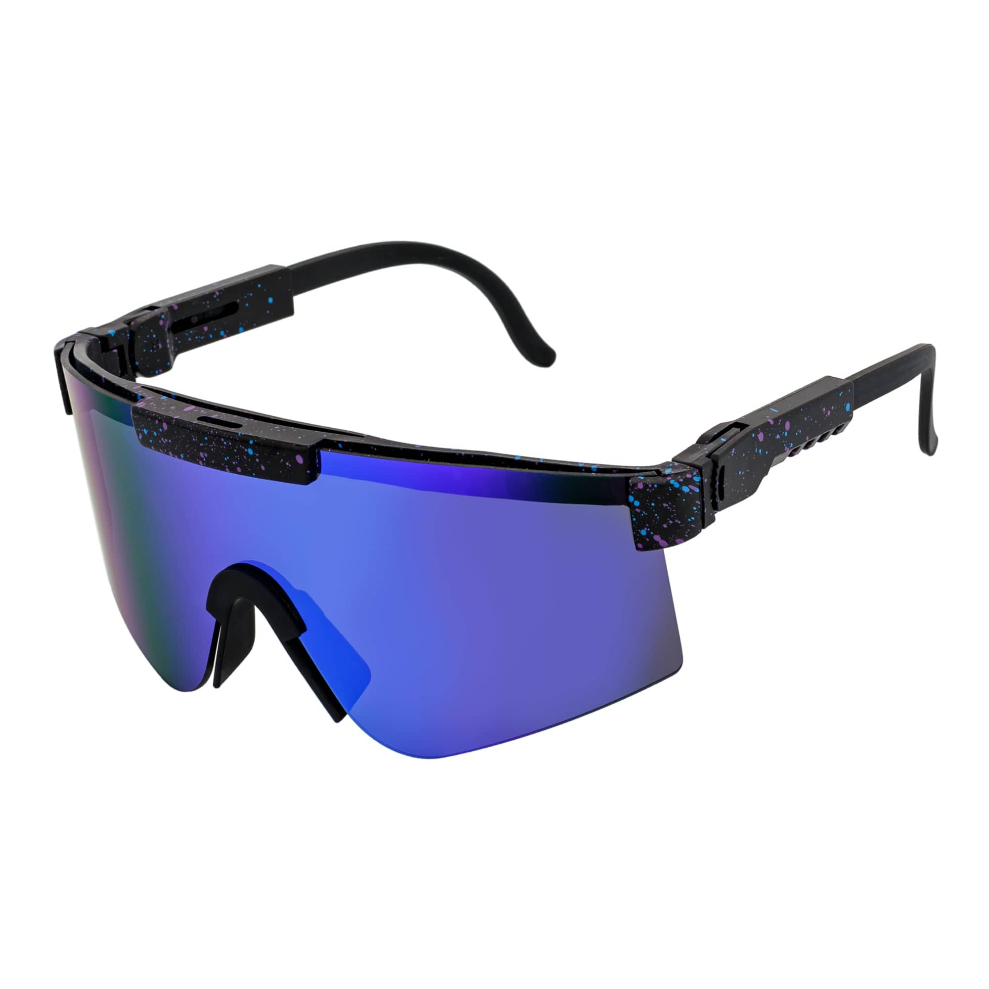 COBRA - Large Adjustable Shield Sunglasses Black Blue - Speckled Blue Mirror