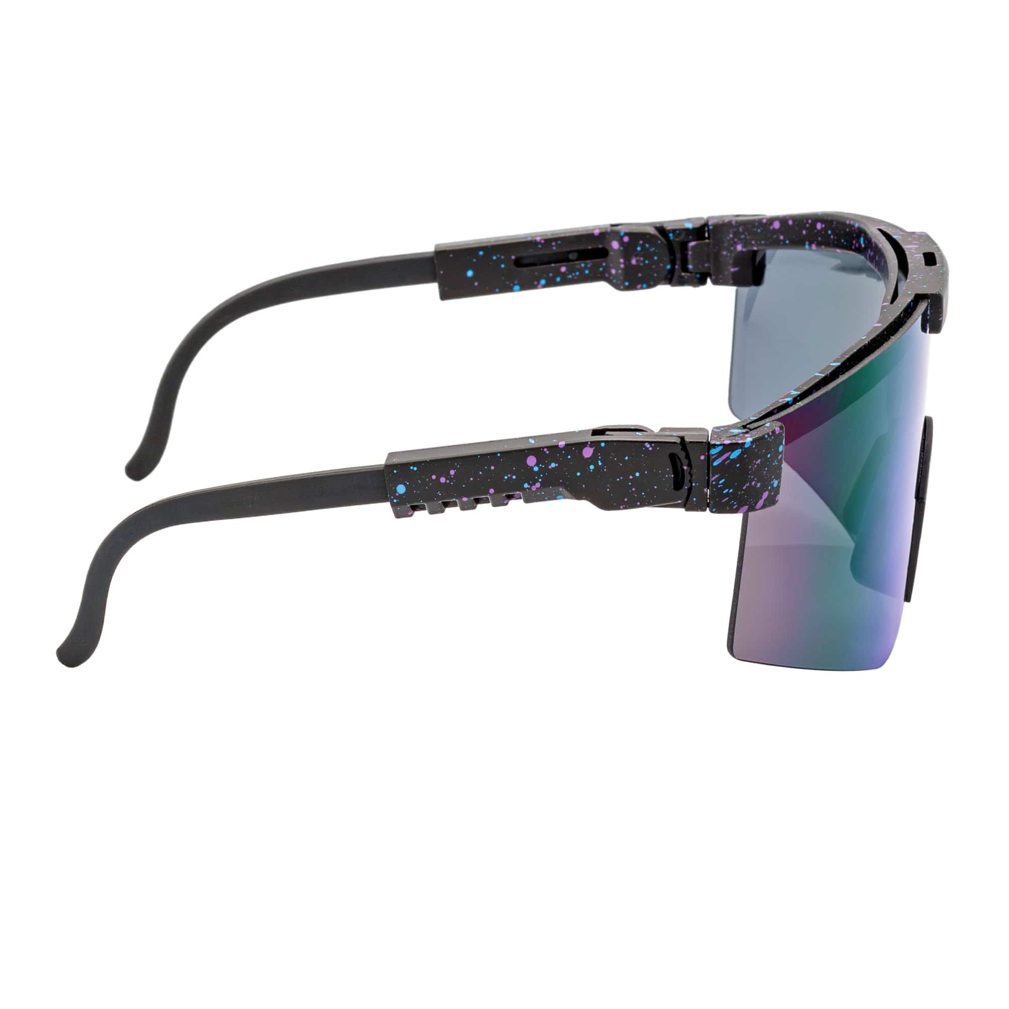 COBRA - Large Adjustable Shield Sunglasses Black Blue - Speckled Blue Mirror