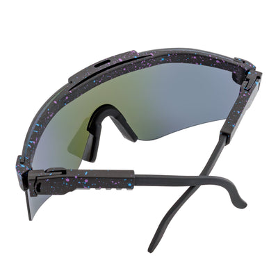COBRA - Large Adjustable Shield Sunglasses Black Blue - Speckled Blue Mirror