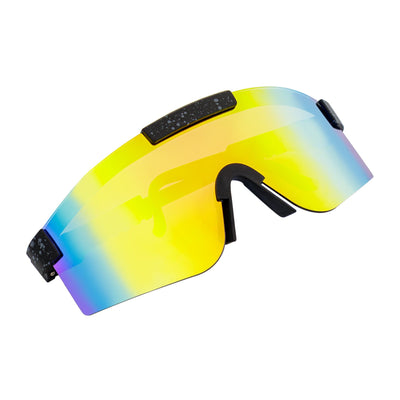 COBRA - Adjustable Rimless Shield Sunglasses Black Gray - Speckled Orange Mirror