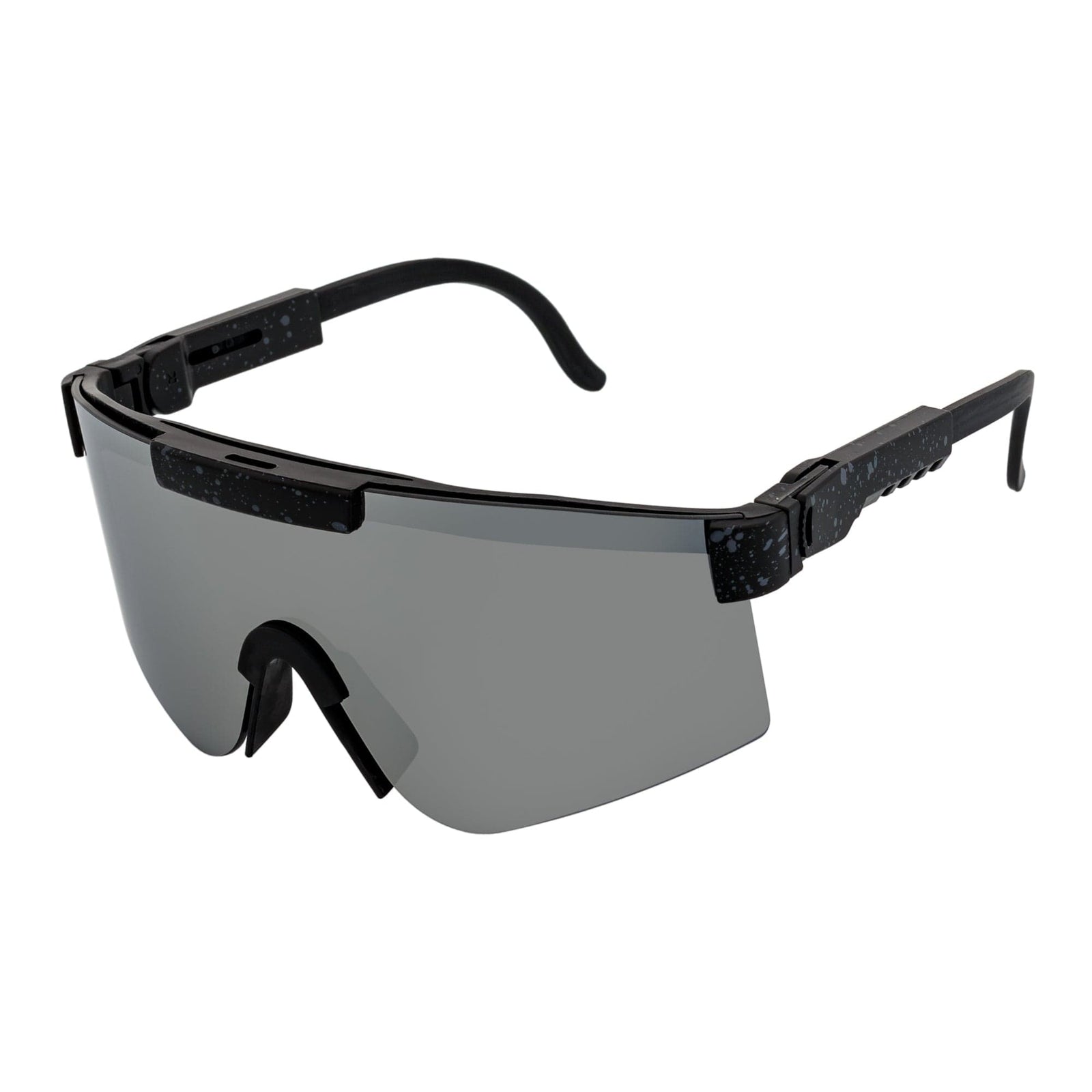 COBRA - Large Adjustable Shield Sunglasses Black Gray - Speckled Silver Mirror