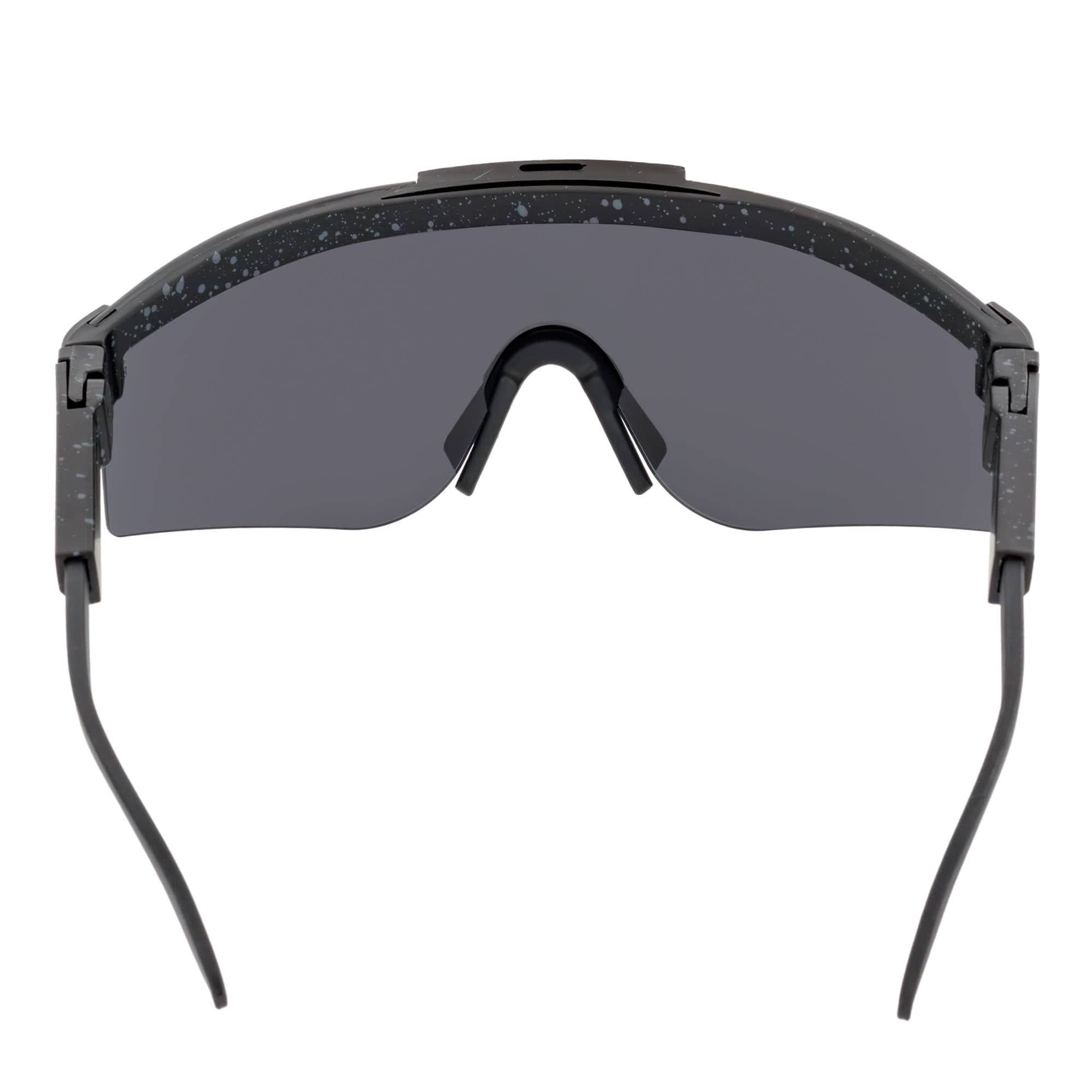 COBRA - Large Adjustable Shield Sunglasses Black Gray - Speckled Silver Mirror