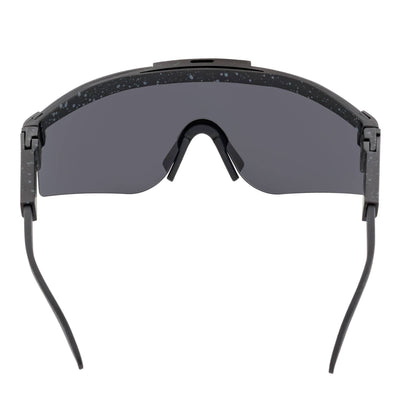 COBRA - Large Adjustable Shield Sunglasses Black Gray - Speckled Silver Mirror