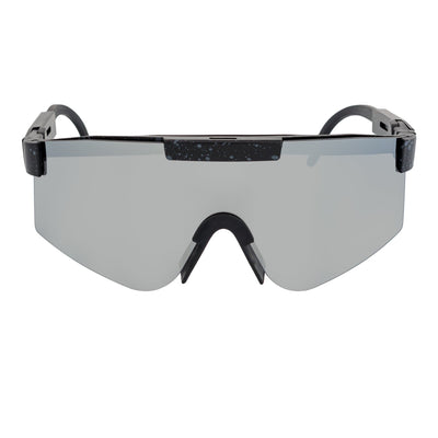 COBRA - Large Adjustable Shield Sunglasses Black Gray - Speckled Silver Mirror