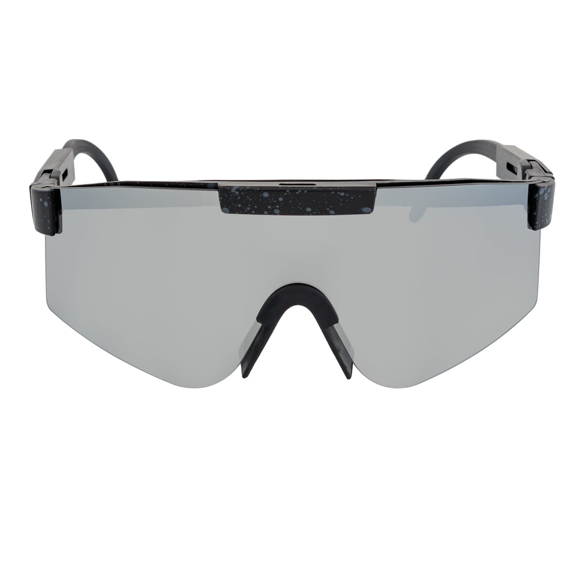 COBRA - Large Adjustable Shield Sunglasses Black Gray - Speckled Silver Mirror