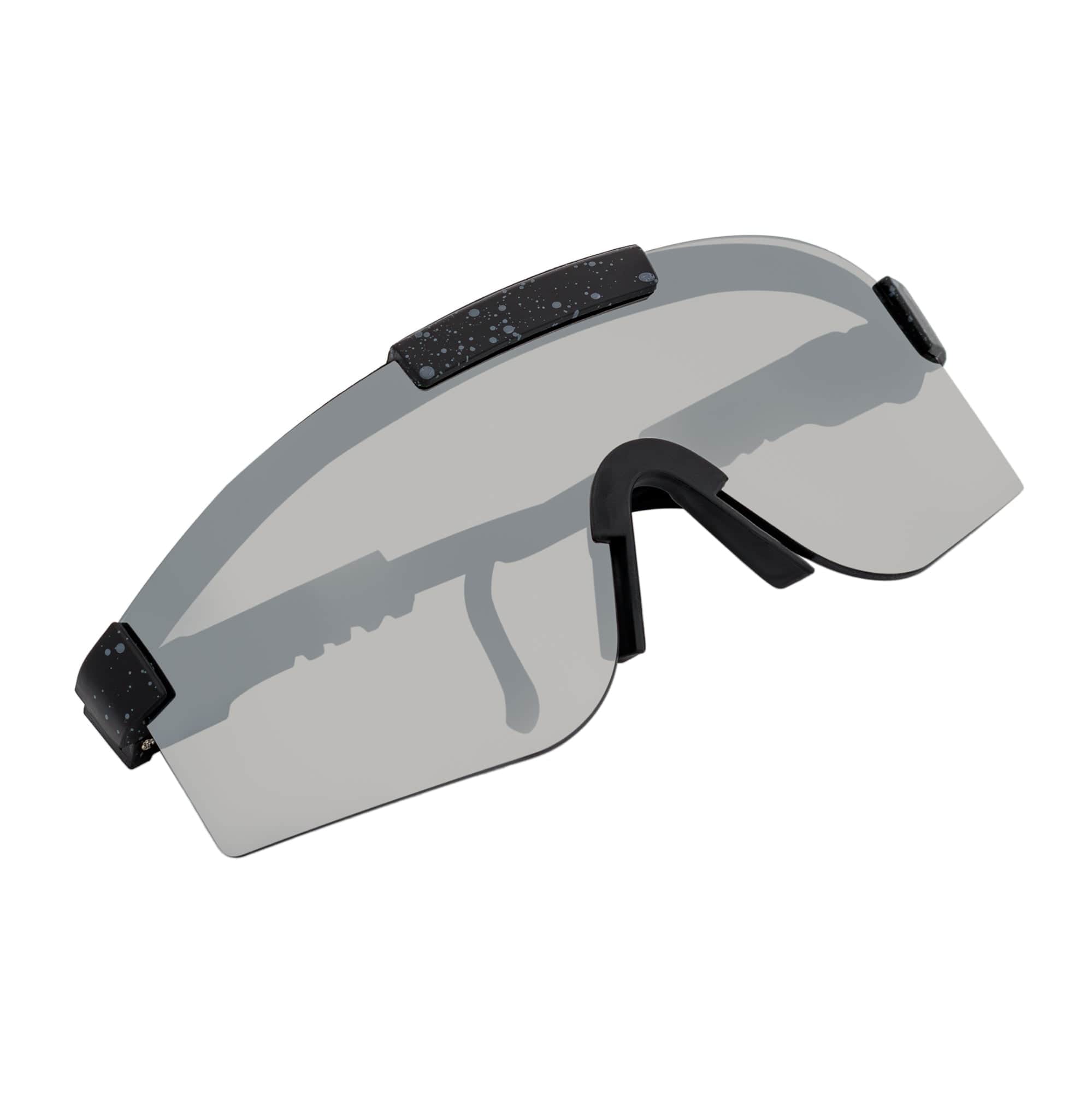COBRA - Large Adjustable Shield Sunglasses Black Gray - Speckled Silver Mirror