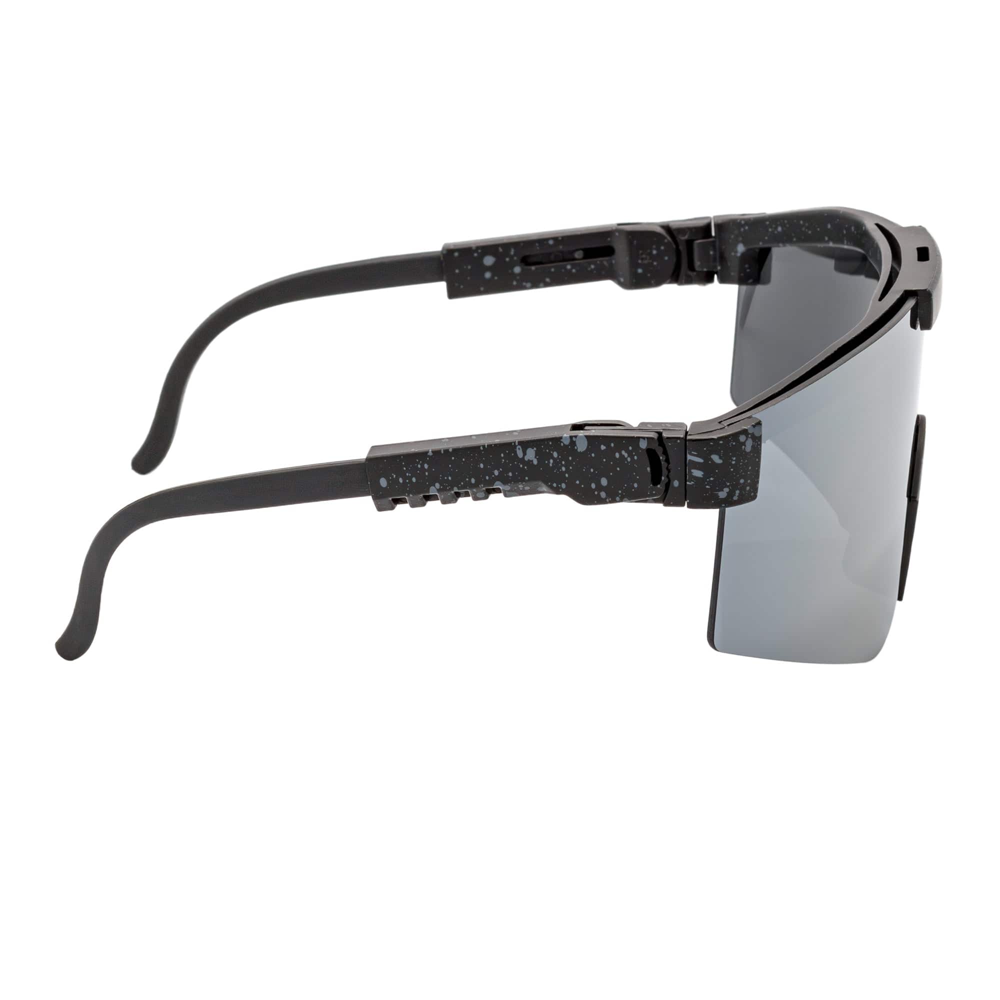 COBRA - Large Adjustable Shield Sunglasses Black Gray - Speckled Silver Mirror