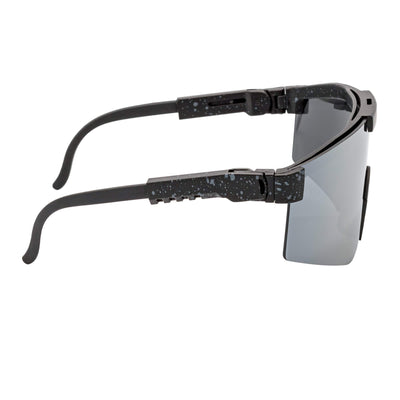 COBRA - Large Adjustable Shield Sunglasses Black Gray - Speckled Silver Mirror