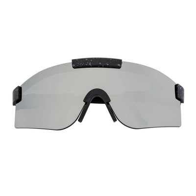 COBRA - Large Adjustable Shield Sunglasses Black Gray - Speckled Silver Mirror