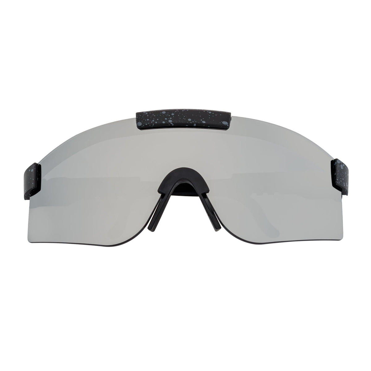 COBRA - Large Adjustable Shield Sunglasses Black Gray - Speckled Silver Mirror