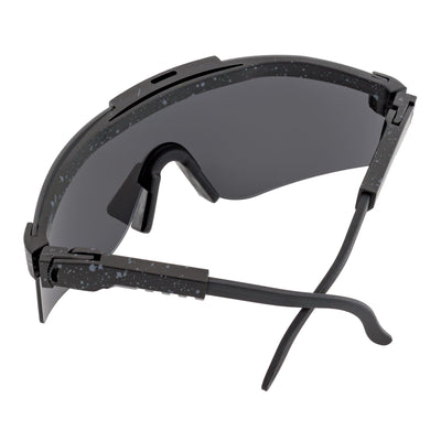 COBRA - Large Adjustable Shield Sunglasses Black Gray - Speckled Silver Mirror