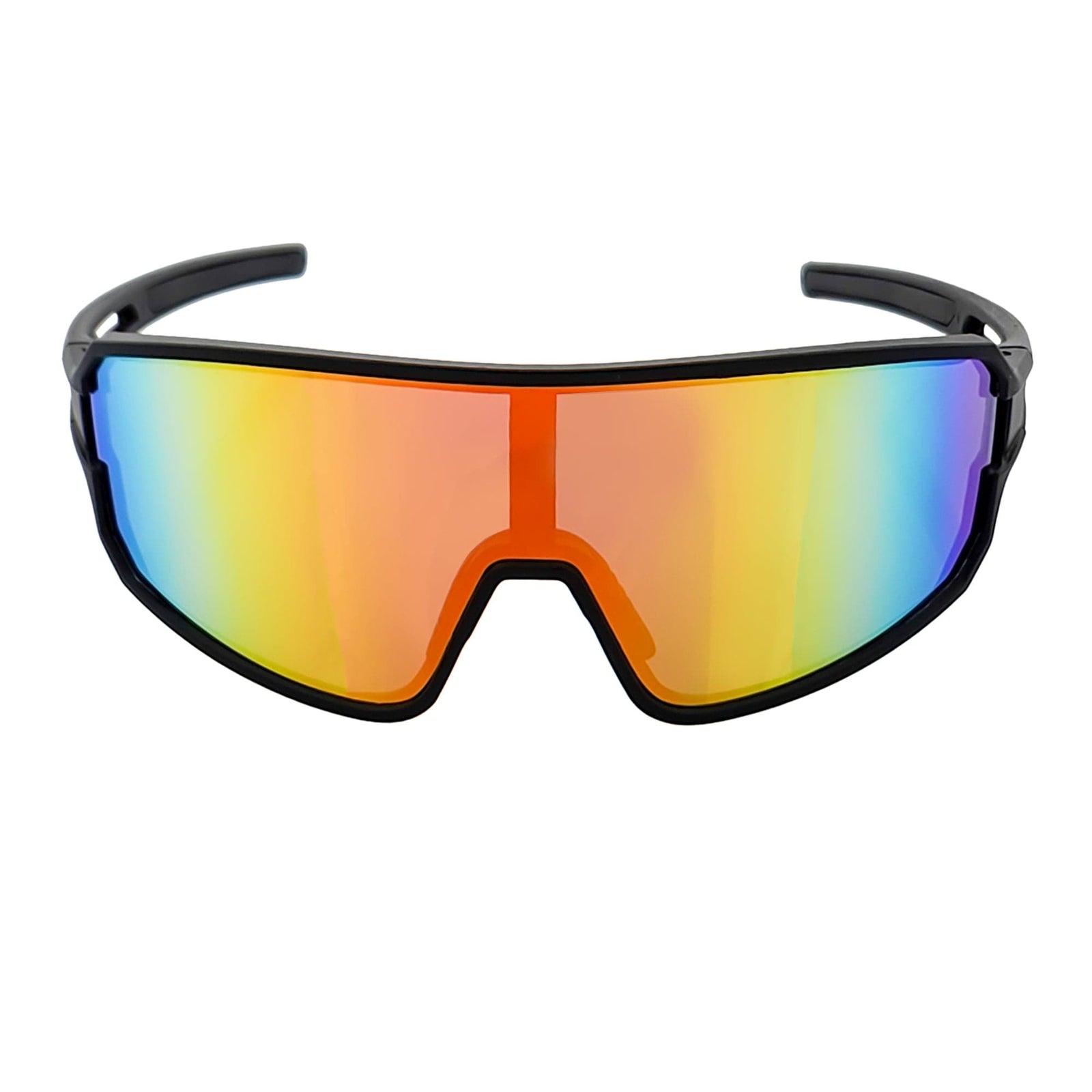 CYCLONE - Rectangle Sports Shield Sunglasses Matte Black Orange Mirror
