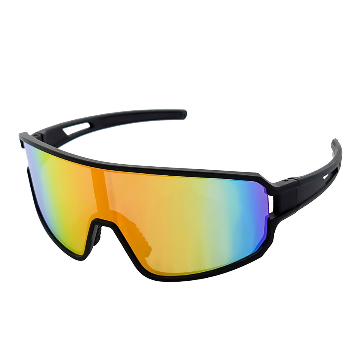 CYCLONE - Rectangle Sports Shield Sunglasses Matte Black Orange Mirror