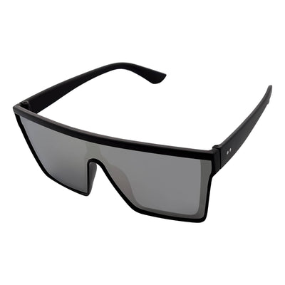 EDGE - Flat Top Rimless Rectangle Sunglasses Gloss Black Silver Mirror
