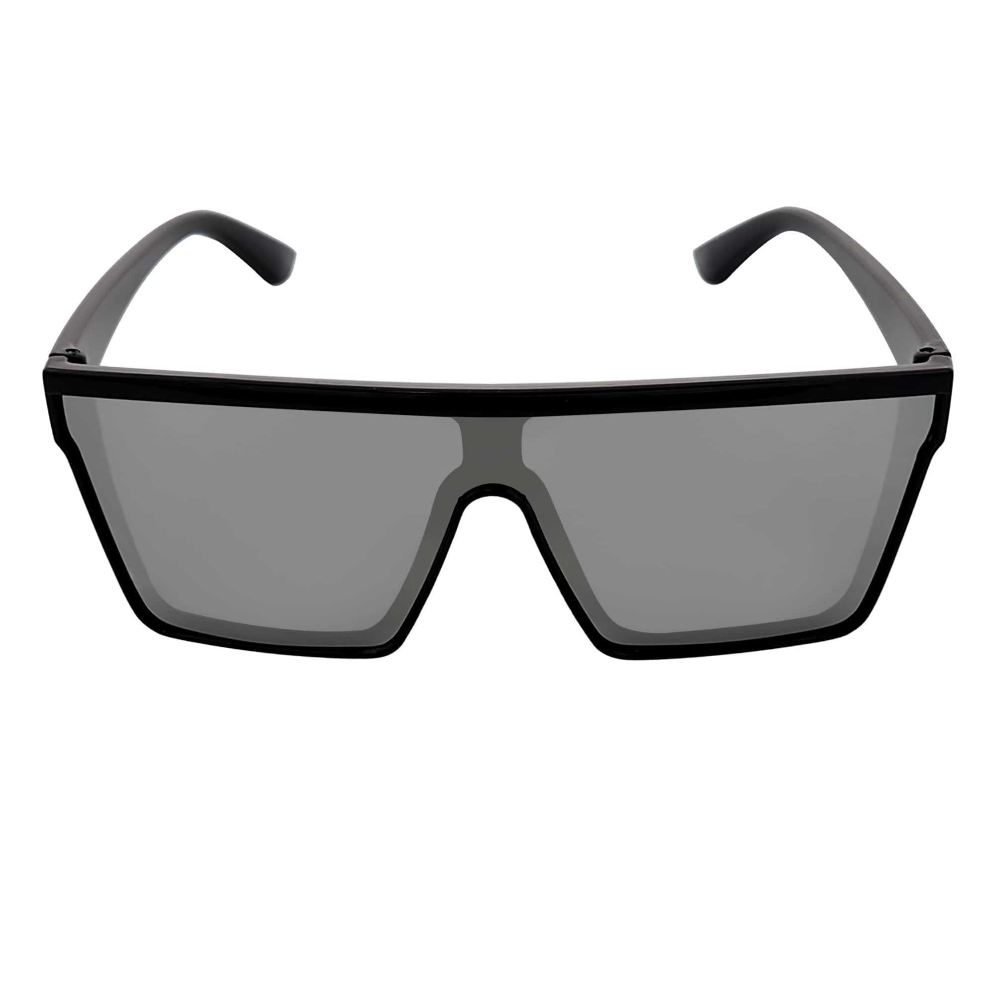 EDGE - Flat Top Rimless Rectangle Sunglasses Gloss Black Silver Mirror