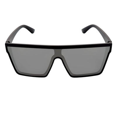 EDGE - Flat Top Rimless Rectangle Sunglasses Gloss Black Silver Mirror