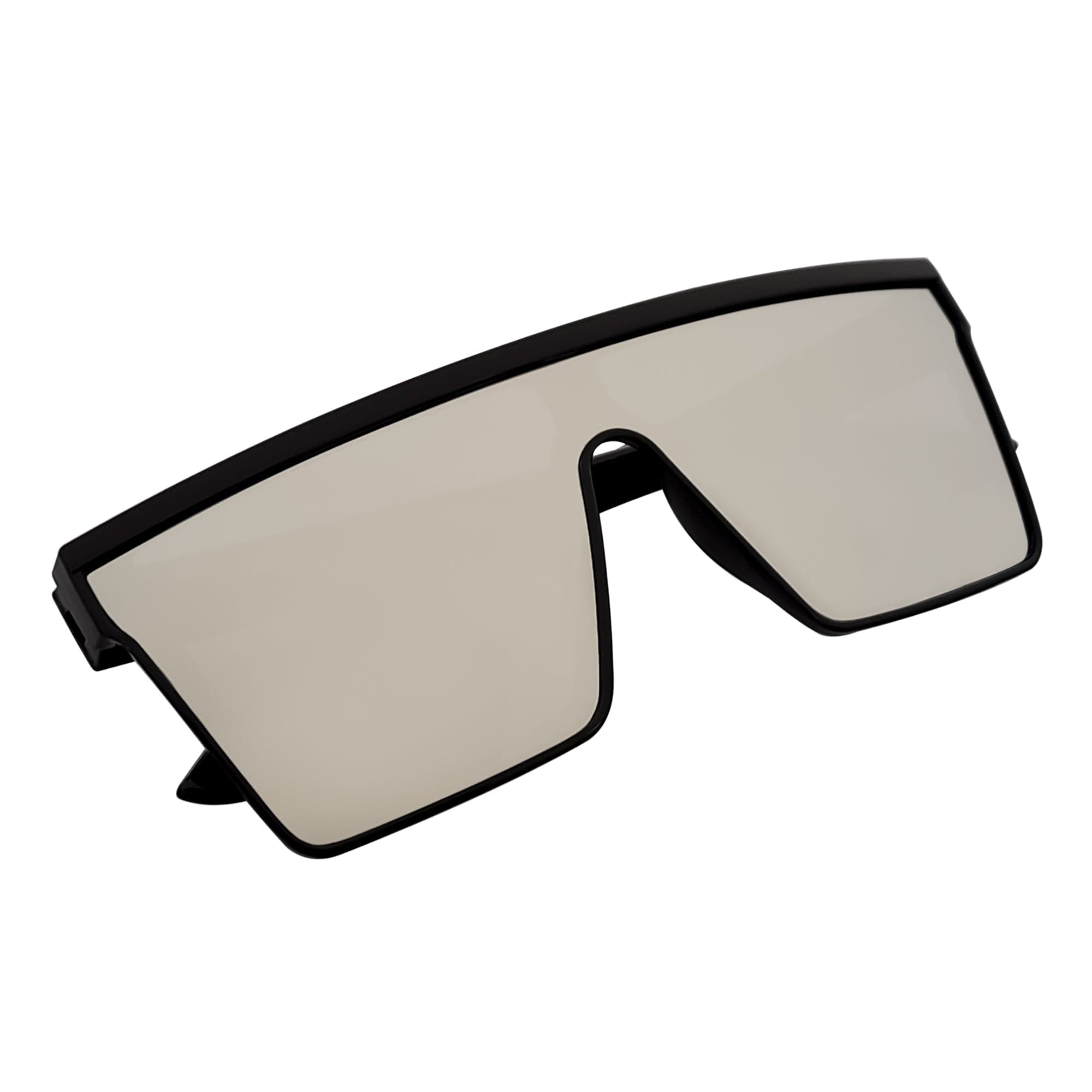 EDGE - Flat Top Rimless Rectangle Sunglasses Gloss Black Silver Mirror