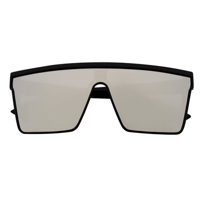 EDGE - Flat Top Rimless Rectangle Sunglasses Gloss Black Silver Mirror