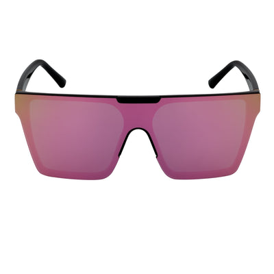 ELECTRIC - Large Rimless Rectangle Shield Sunglasses Gloss Black Pink Mirror