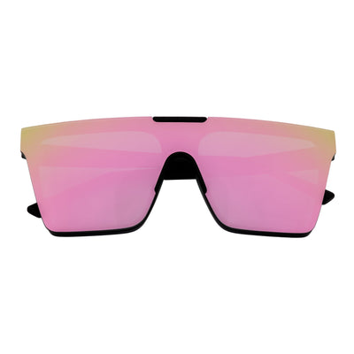 ELECTRIC - Large Rimless Rectangle Shield Sunglasses Gloss Black Pink Mirror