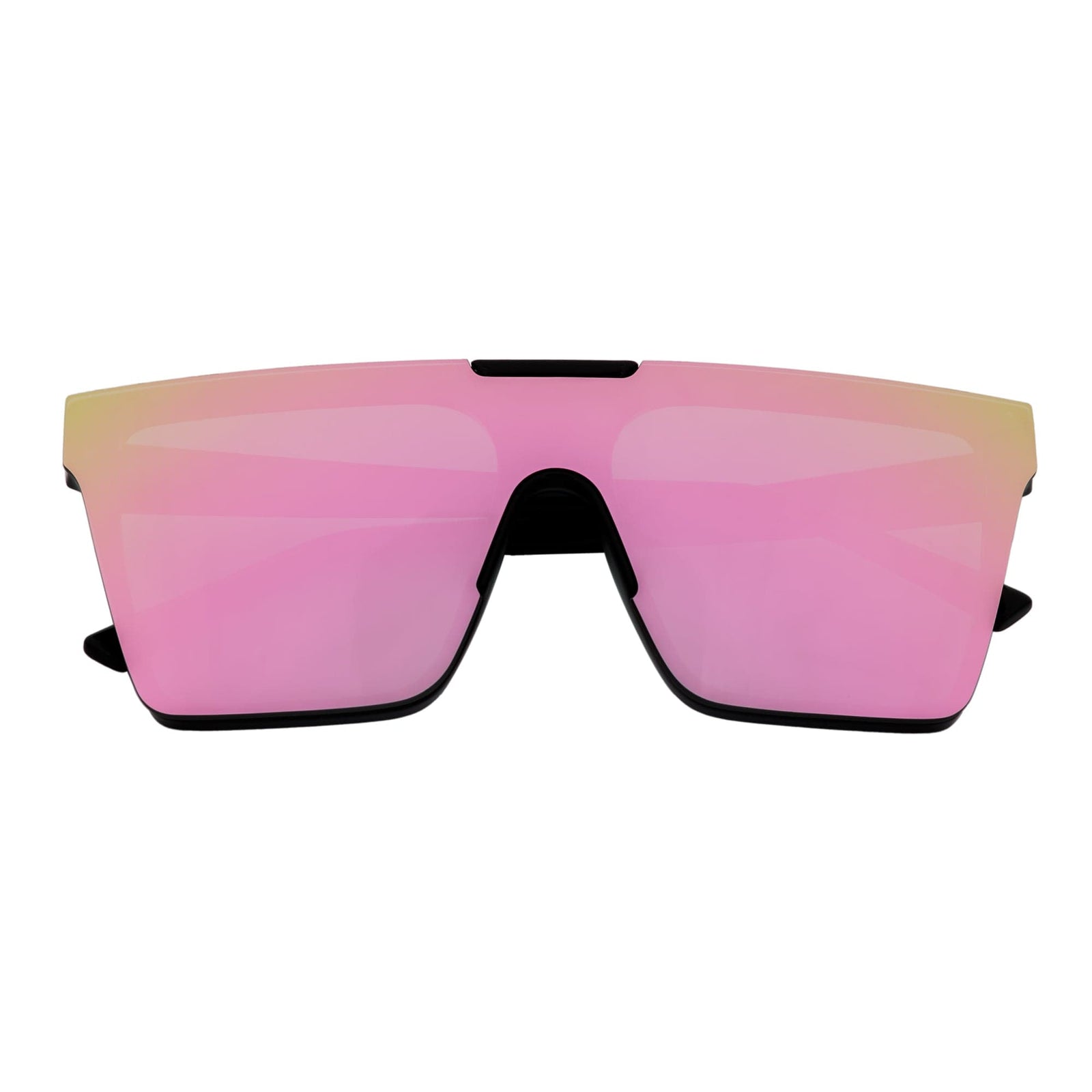 ELECTRIC - Large Rimless Rectangle Shield Sunglasses Gloss Black Pink Mirror