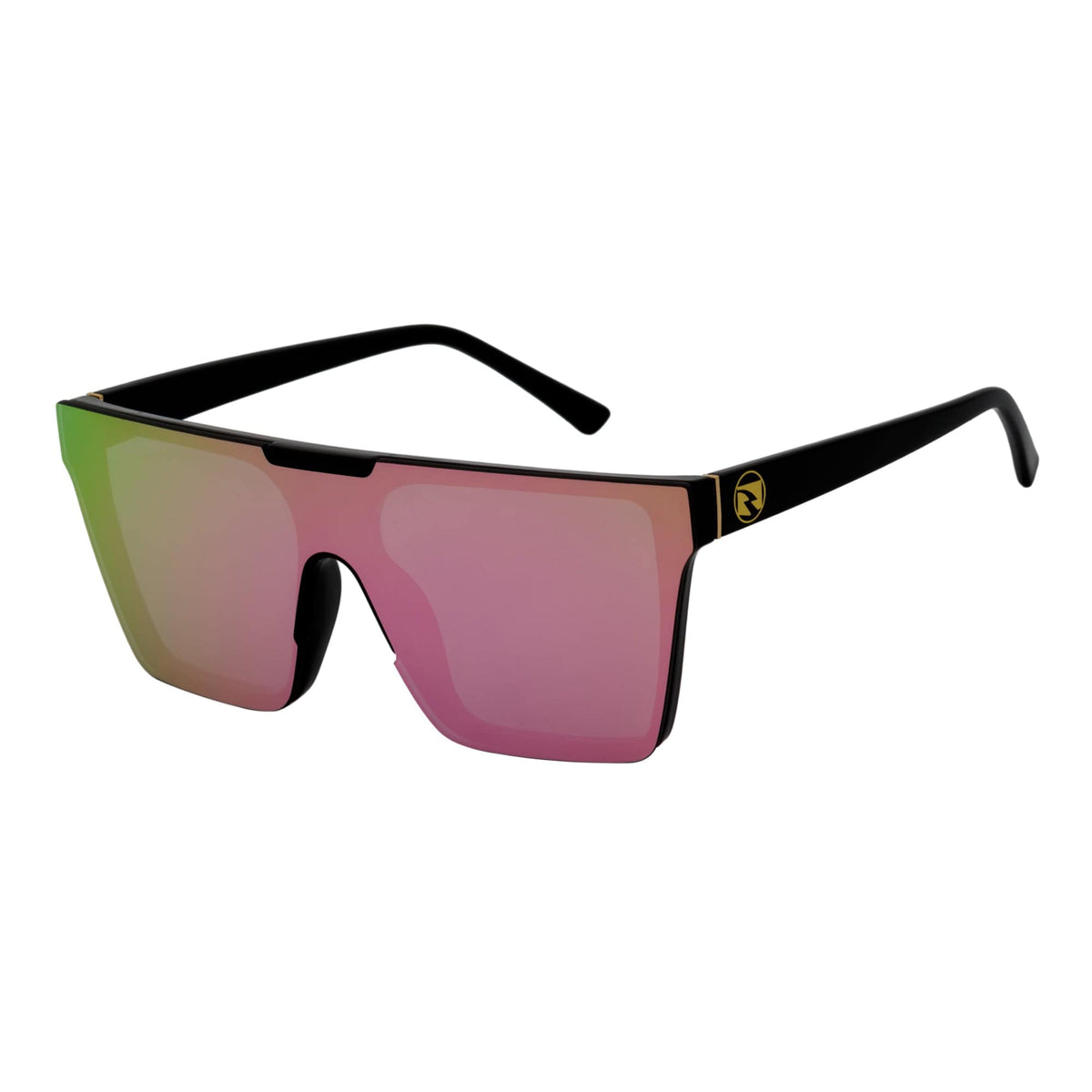ELECTRIC - Large Rimless Rectangle Shield Sunglasses Gloss Black Pink Mirror