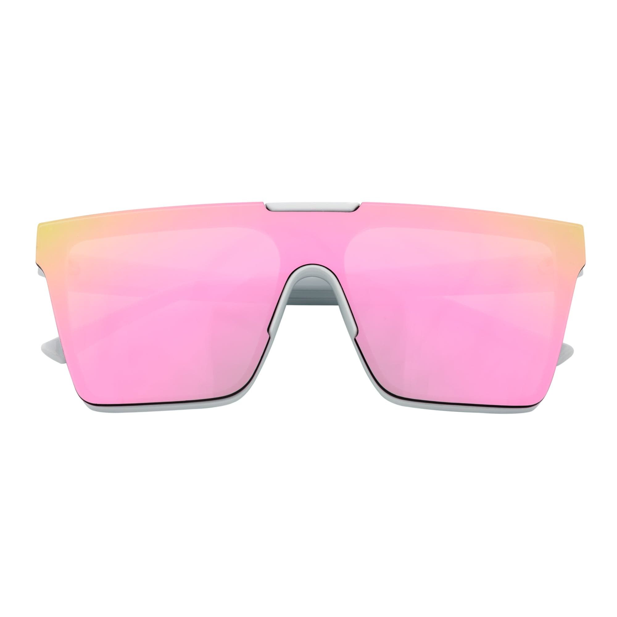 ELECTRIC - Large Rimless Rectangle Shield Sunglasses White Pink Mirror