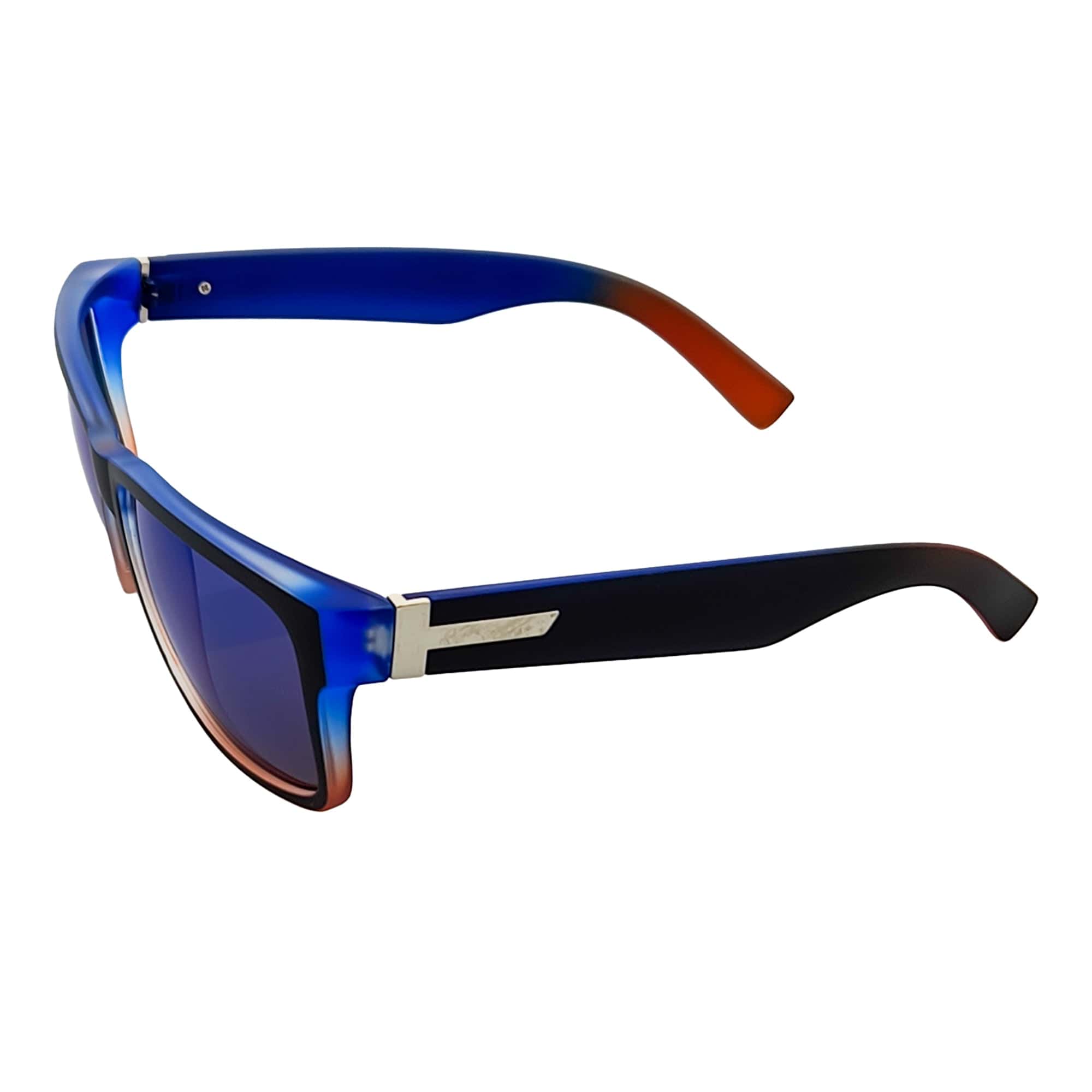 ENZO - Modern Sports Thick Square Sunglasses Black Blue - Red Blue Mirror