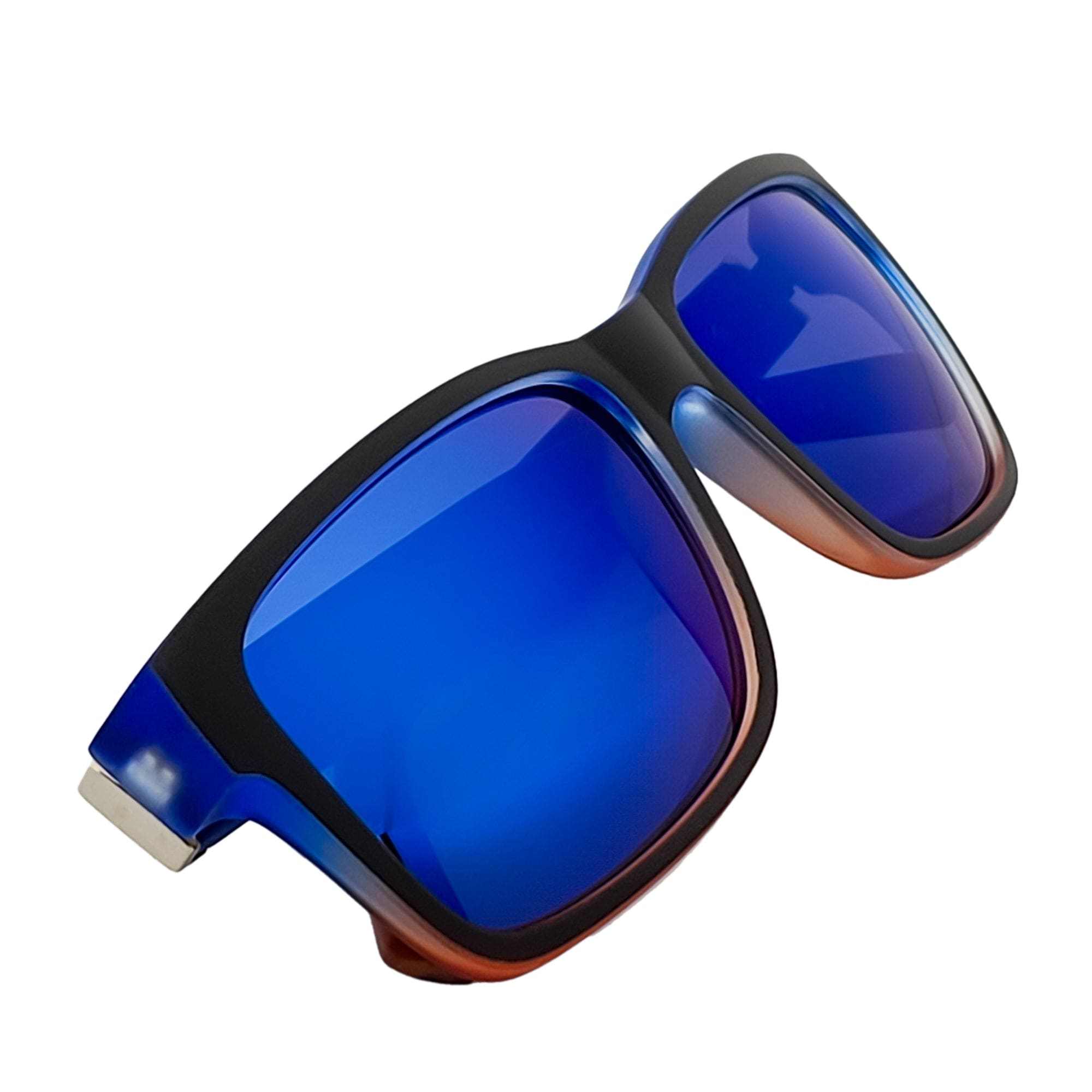 ENZO - Modern Sports Thick Square Sunglasses Black Blue - Red Blue Mirror