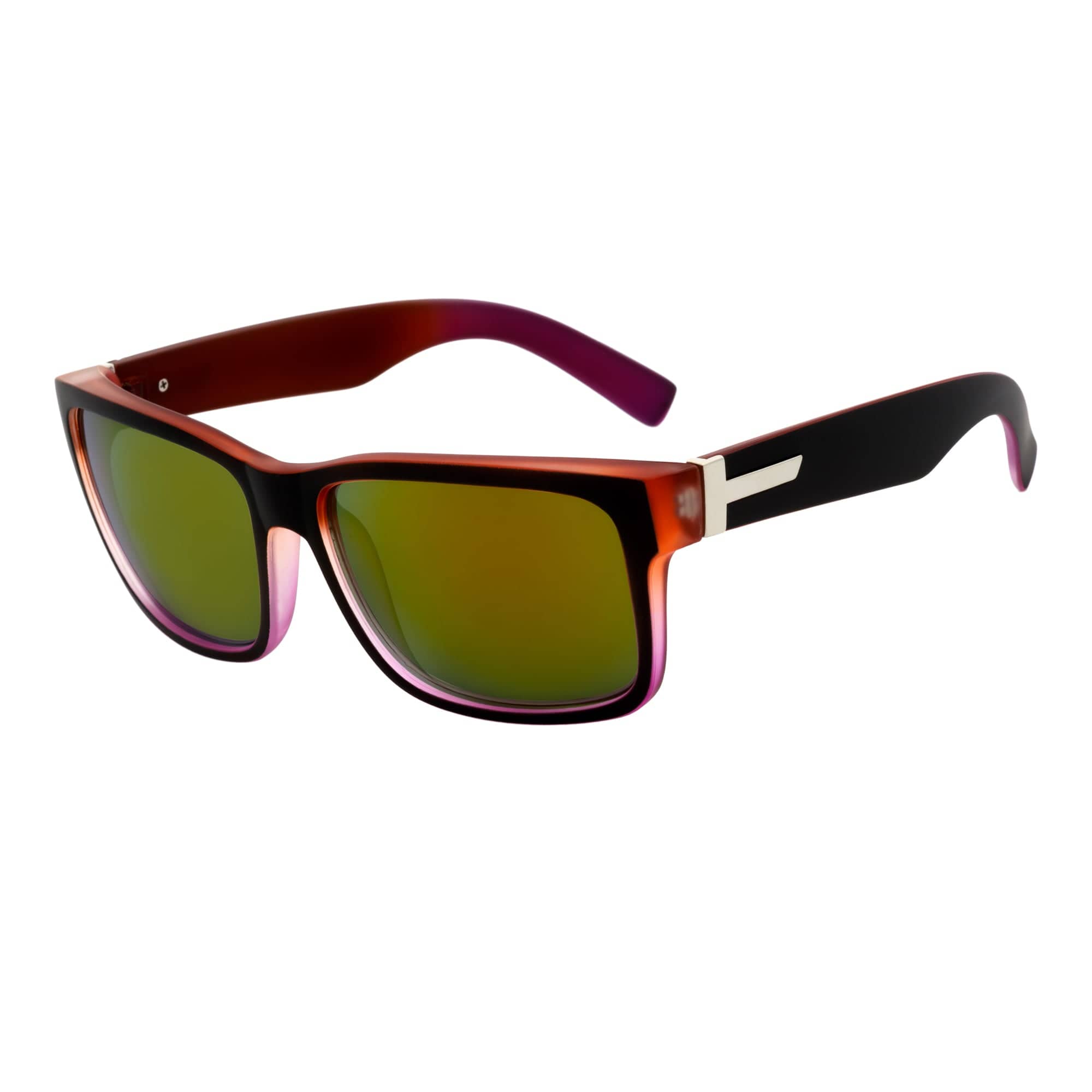 ENZO - Modern Sports Thick Square Sunglasses Black - Red Orange Mirror