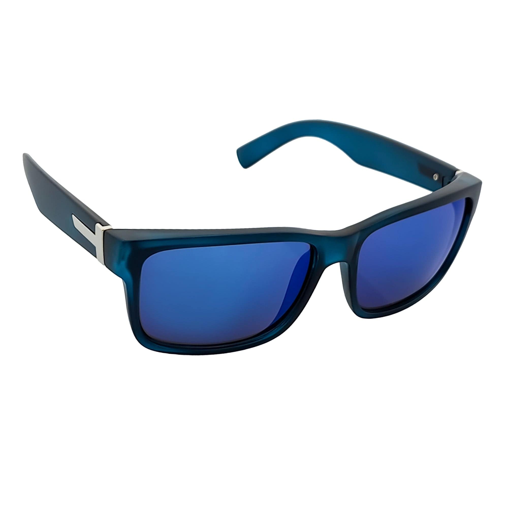 ENZO - Modern Sports Thick Square Sunglasses Frost Blue Blue Mirror