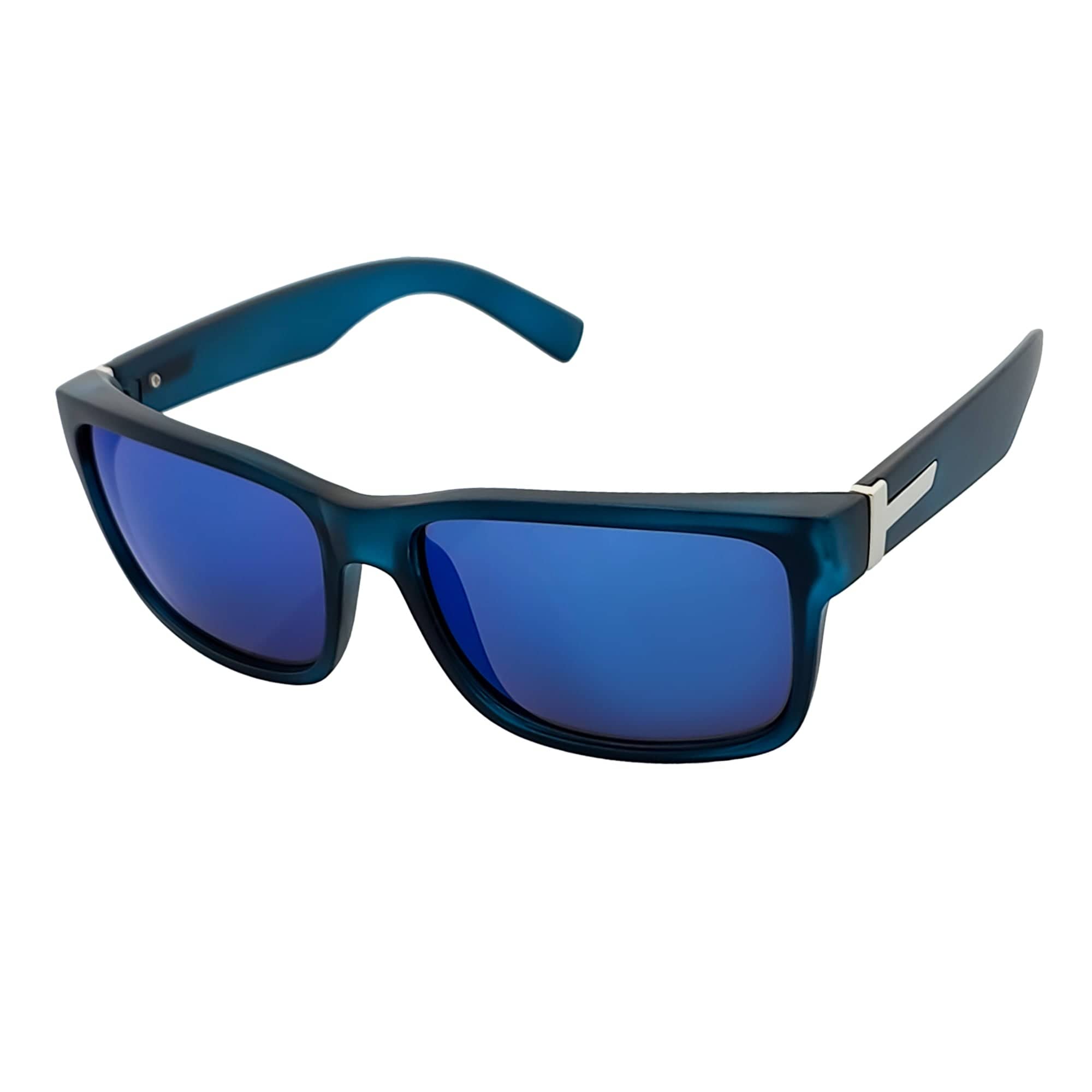 ENZO - Modern Sports Thick Square Sunglasses Frost Blue Blue Mirror