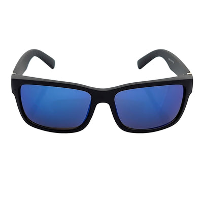 ENZO - Modern Sports Thick Square Sunglasses Matte Black Blue Mirror