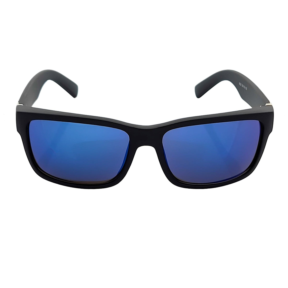 ENZO - Modern Sports Thick Square Sunglasses Matte Black Blue Mirror