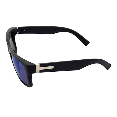ENZO - Modern Sports Thick Square Sunglasses Matte Black Blue Mirror