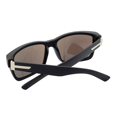 ENZO - Modern Sports Thick Square Sunglasses Matte Black Blue Mirror