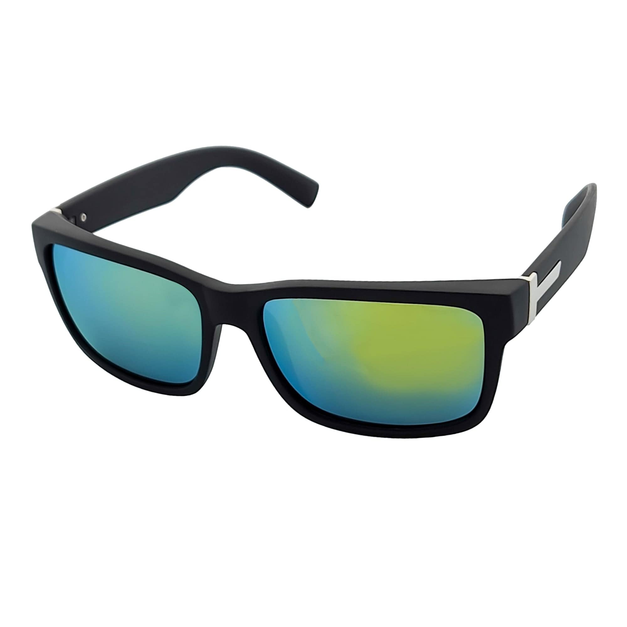 ENZO - Modern Sports Thick Square Sunglasses Matte Black Yellow Mirror