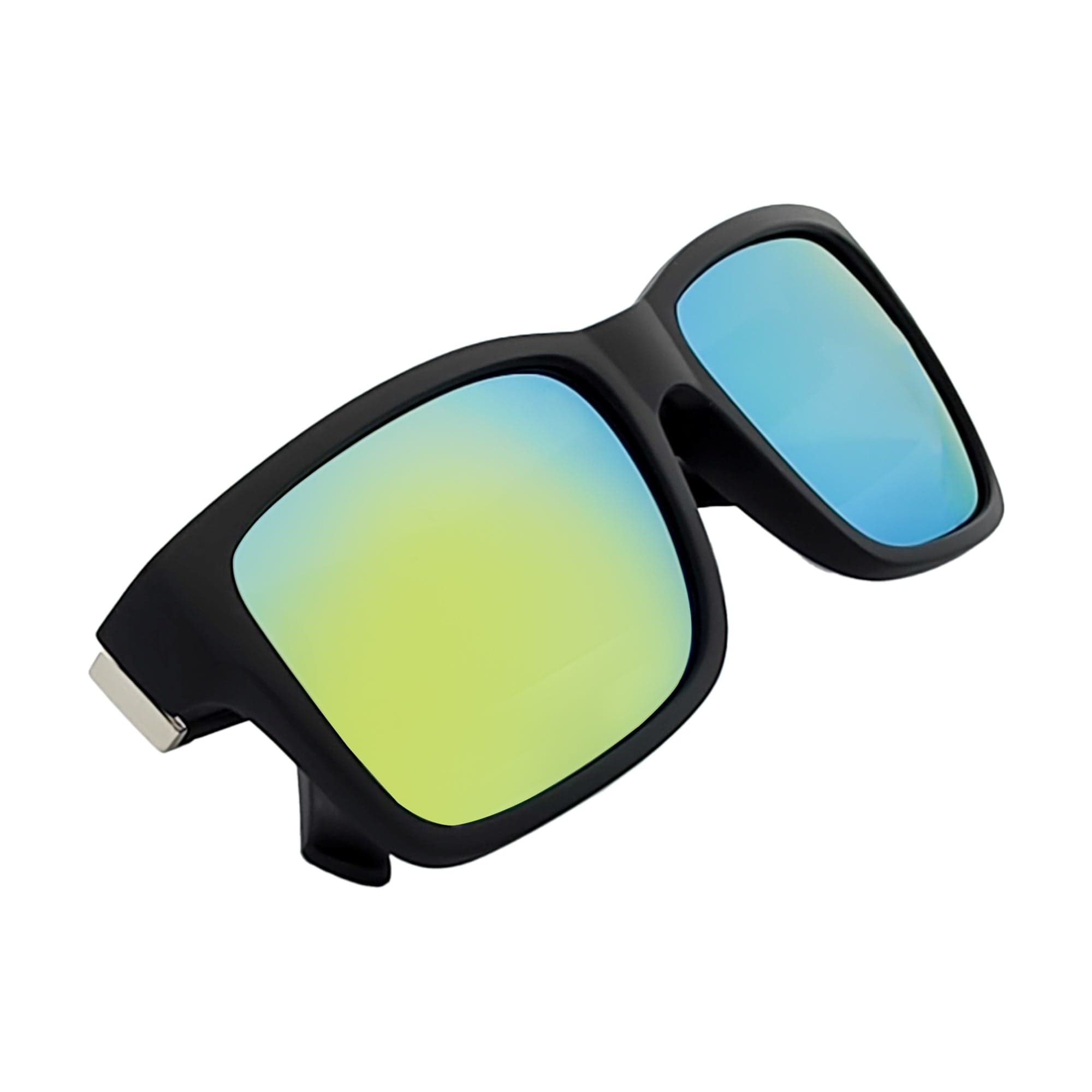 ENZO - Modern Sports Thick Square Sunglasses Matte Black Yellow Mirror