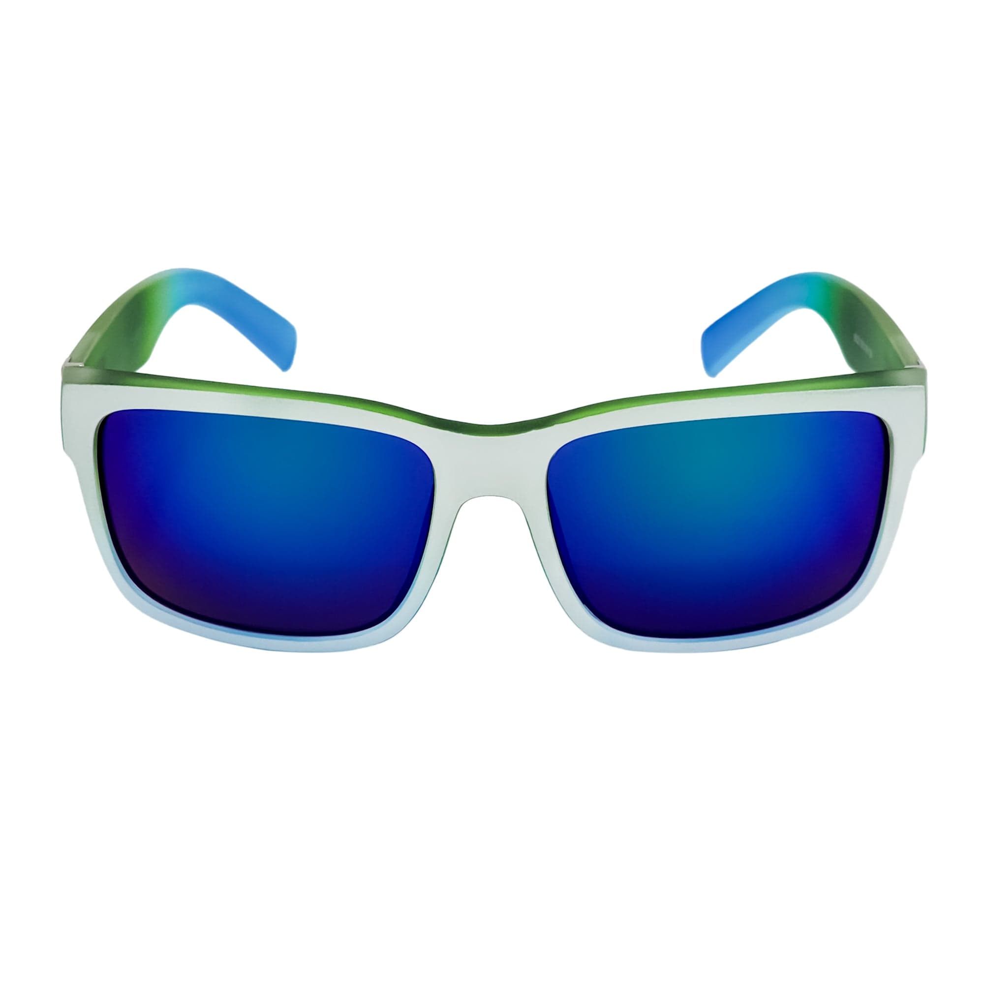 ENZO - Modern Sports Thick Square Sunglasses White - Green Blue Mirror