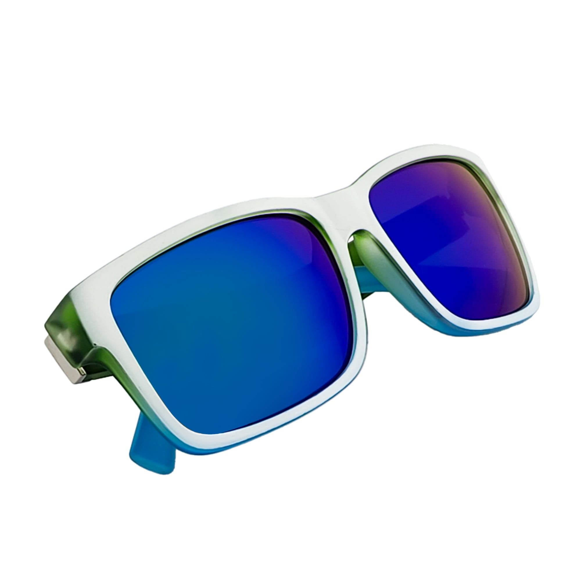 ENZO - Modern Sports Thick Square Sunglasses White - Green Blue Mirror