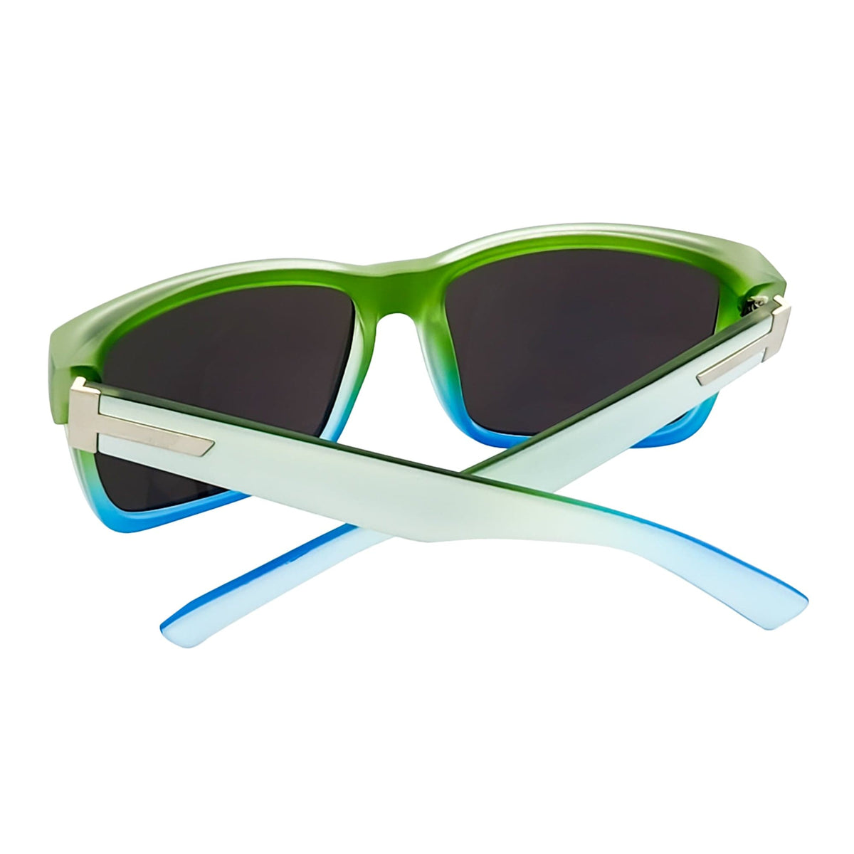 ENZO - Modern Sports Thick Square Sunglasses White - Green Blue Mirror